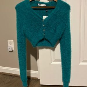 Turquoise crop sweater size S new with tags Zara